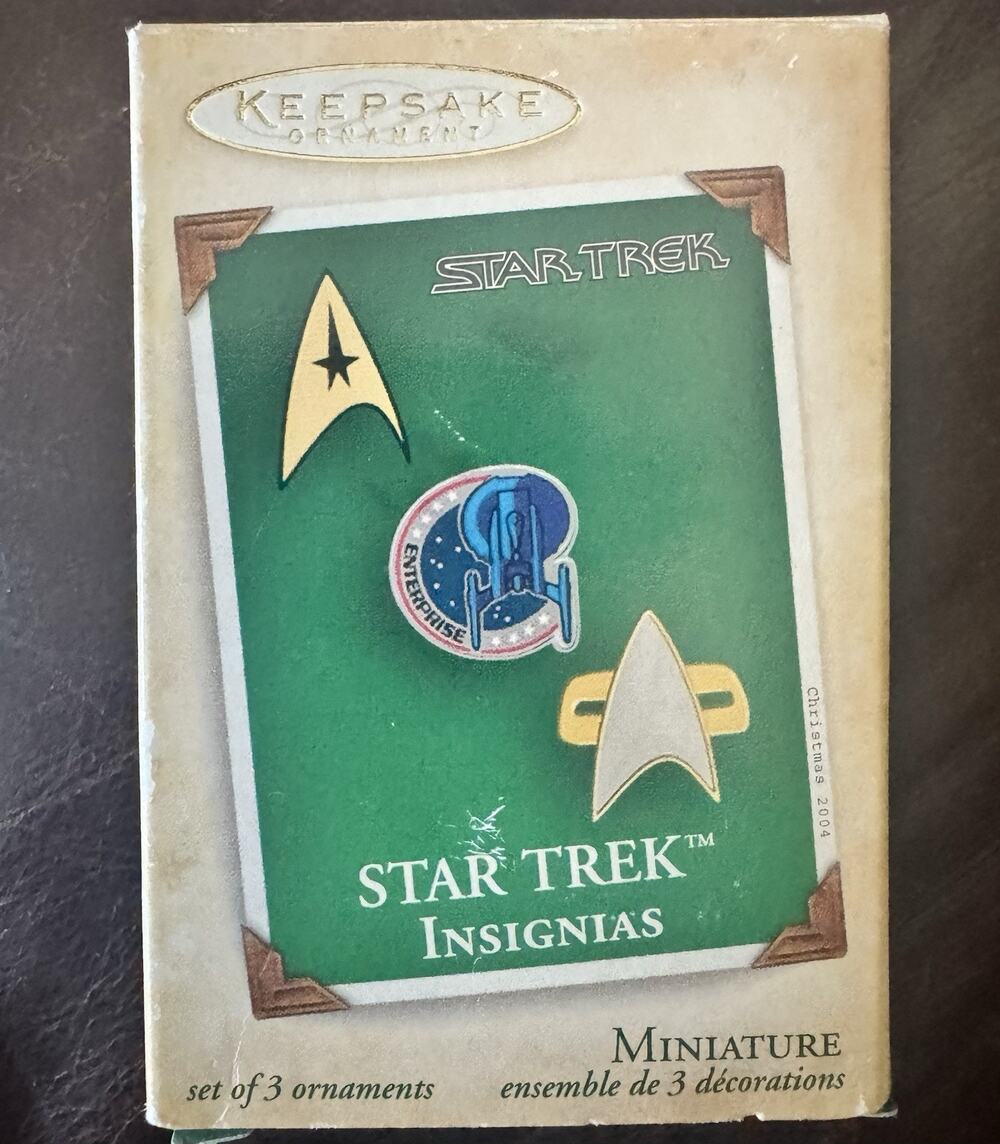 Vintage Hallmark 2004 Star Trek Insignias Ornamment, Set-3 Y2K Trekkie Christmas